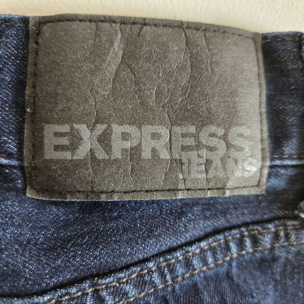 Express Jeans Rocco Slim Fit Skinny Leg Moto Dark Wash Denim Blue 28x30 Mens - Picture 3 of 6